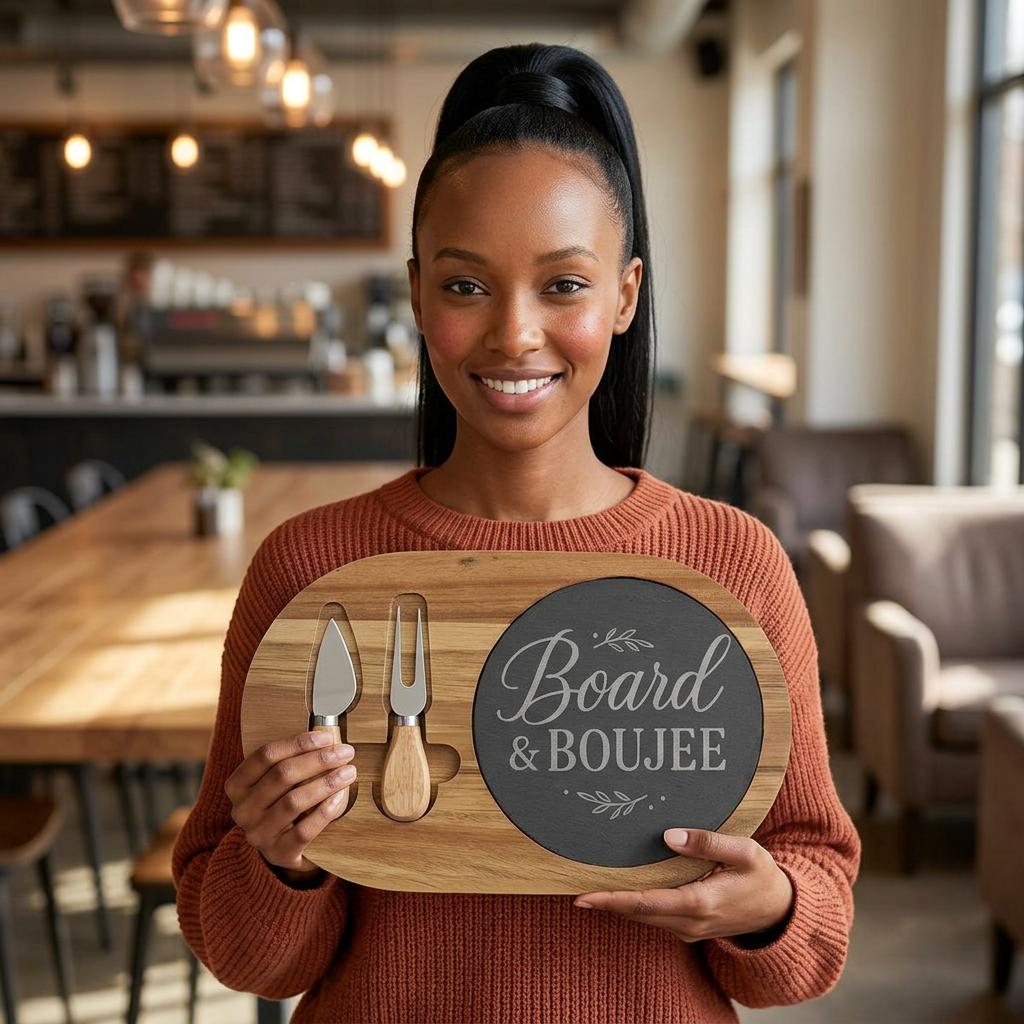 Engraved Bamboo Charcuterie Board with Slate ("Board & Boujee")
