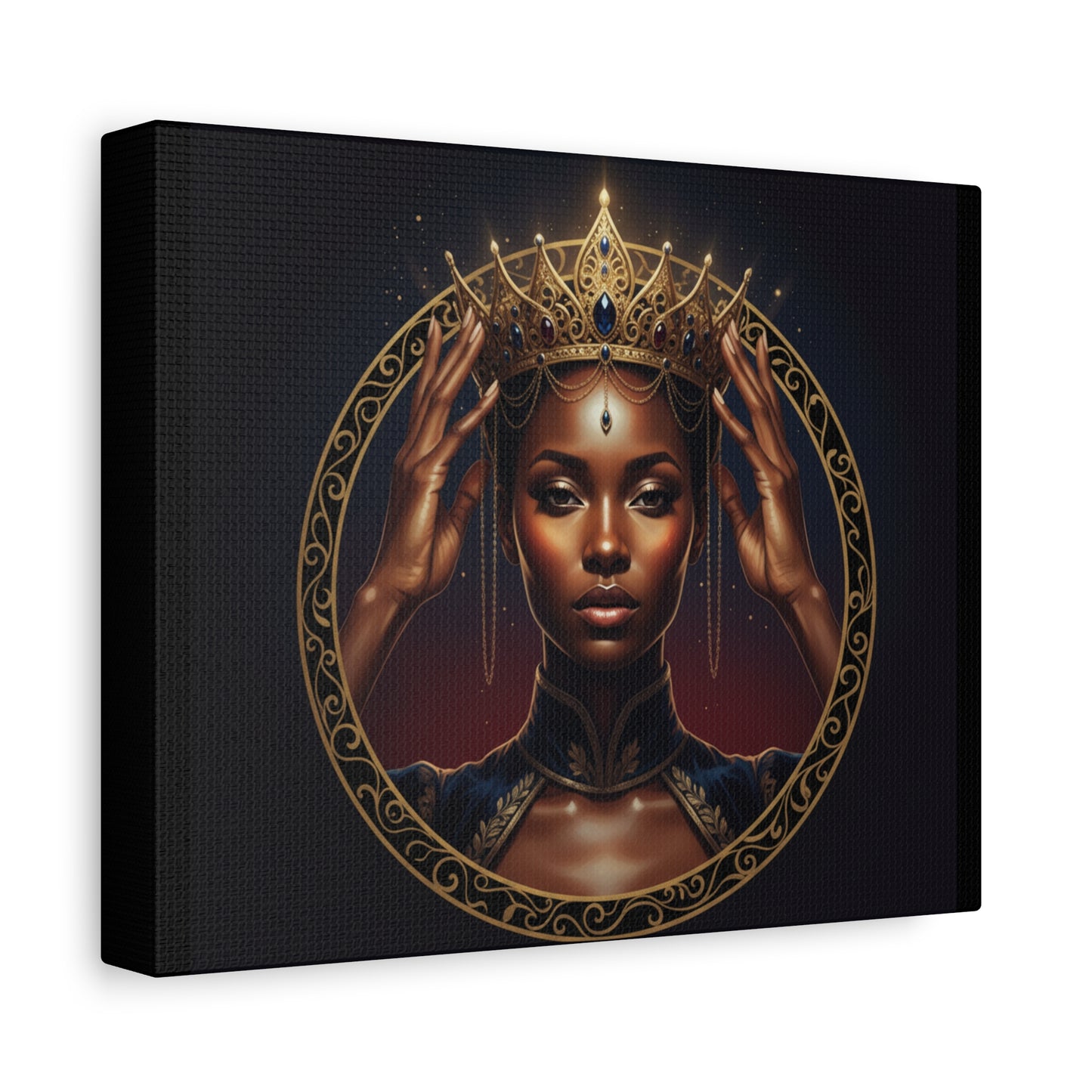 Queen Portrait Canvas Print — Regal Black Woman Wall Art, Gold Crown Decorative Matte Canvas