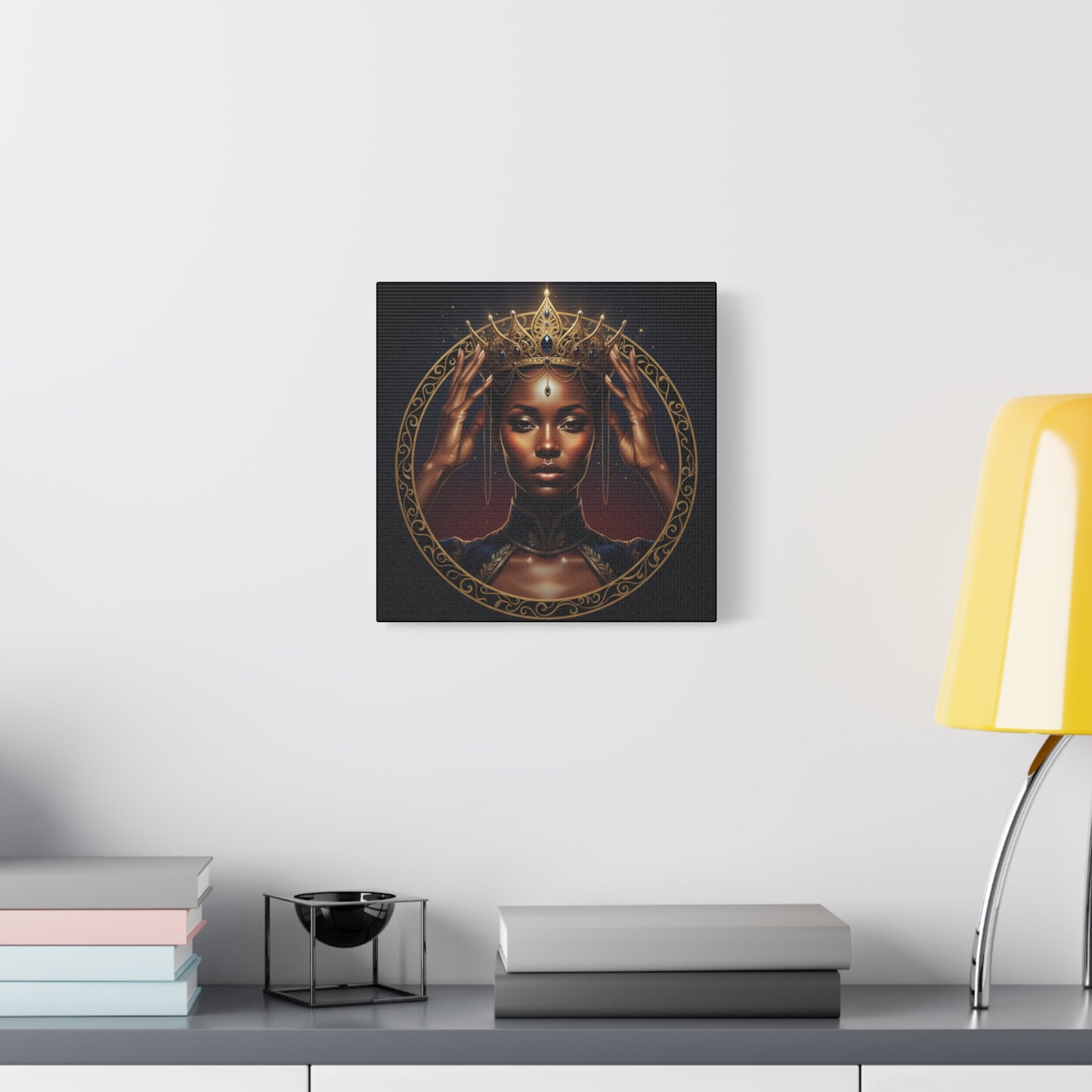Queen Portrait Canvas Print — Regal Black Woman Wall Art, Gold Crown Decorative Matte Canvas
