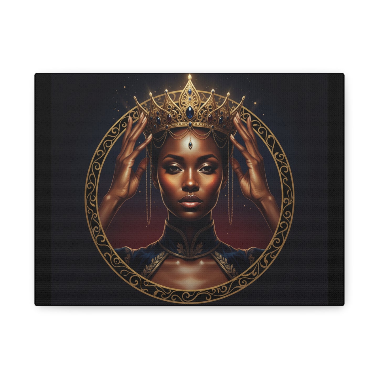 Queen Portrait Canvas Print — Regal Black Woman Wall Art, Gold Crown Decorative Matte Canvas