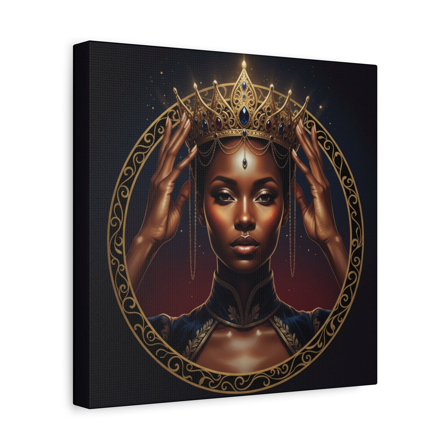 Queen Portrait Canvas Print — Regal Black Woman Wall Art, Gold Crown Decorative Matte Canvas