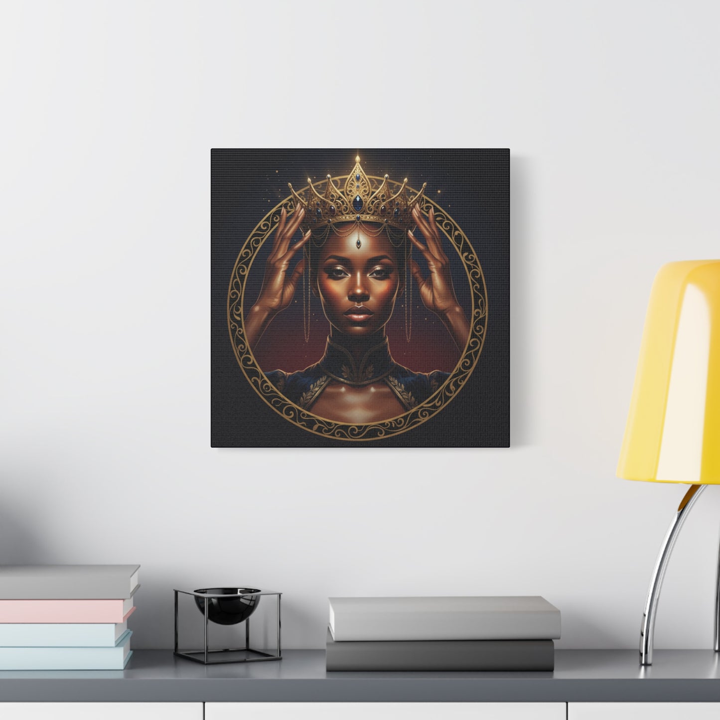 Queen Portrait Canvas Print — Regal Black Woman Wall Art, Gold Crown Decorative Matte Canvas