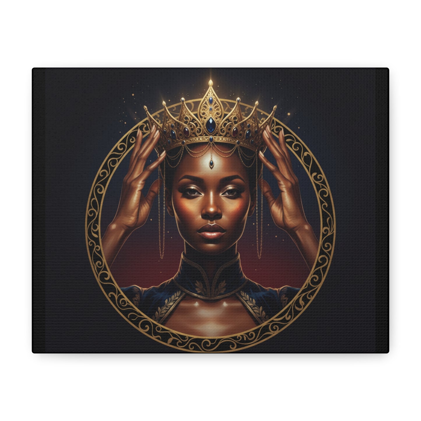 Queen Portrait Canvas Print — Regal Black Woman Wall Art, Gold Crown Decorative Matte Canvas