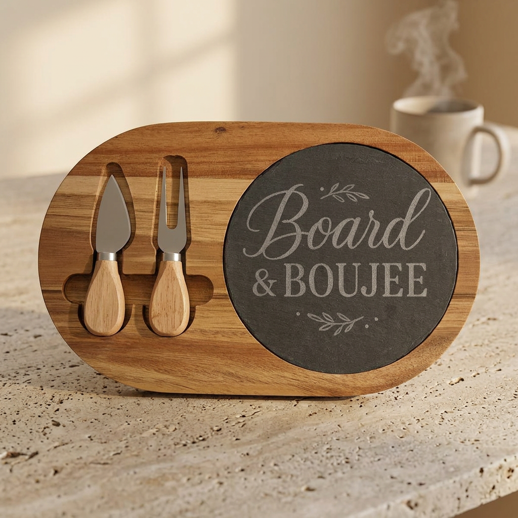 Engraved Bamboo Charcuterie Board with Slate ("Board & Boujee")