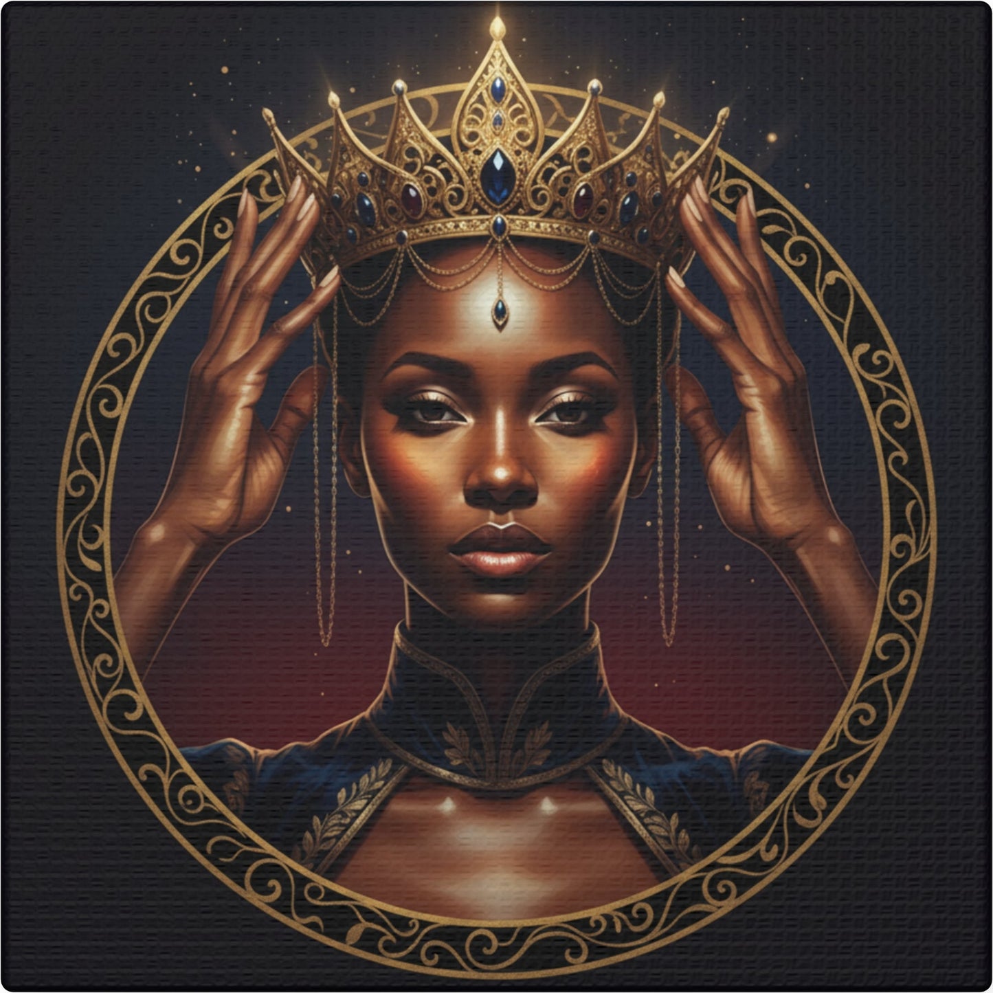 Queen Portrait Canvas Print — Regal Black Woman Wall Art, Gold Crown Decorative Matte Canvas
