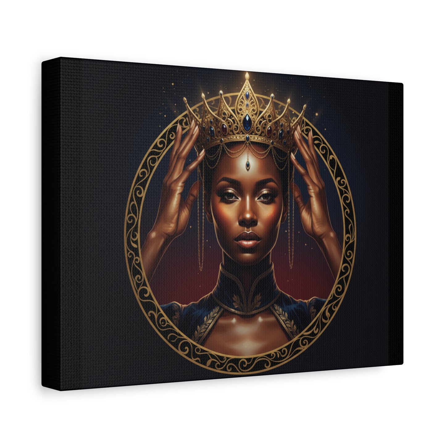 Queen Portrait Canvas Print — Regal Black Woman Wall Art, Gold Crown Decorative Matte Canvas