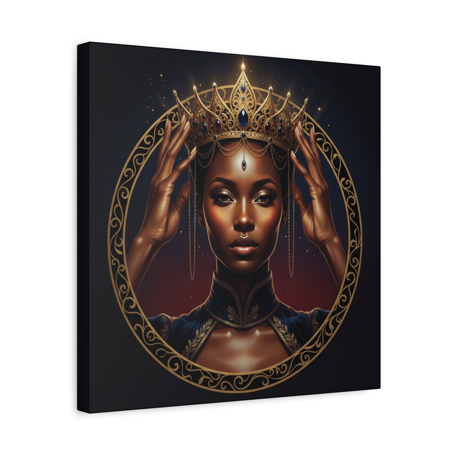 Queen Portrait Canvas Print — Regal Black Woman Wall Art, Gold Crown Decorative Matte Canvas