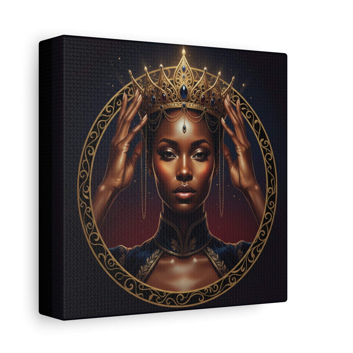 Queen Portrait Canvas Print — Regal Black Woman Wall Art, Gold Crown Decorative Matte Canvas