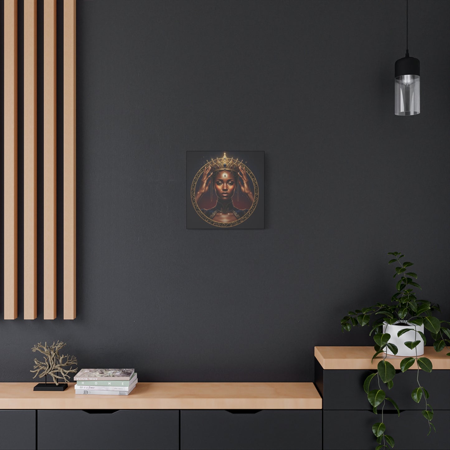 Queen Portrait Canvas Print — Regal Black Woman Wall Art, Gold Crown Decorative Matte Canvas