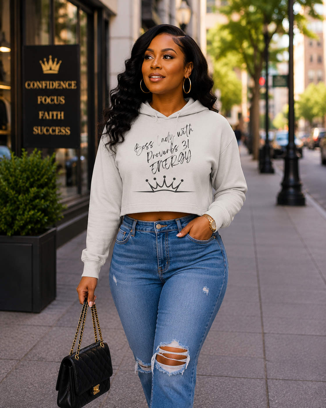 Cropped Hoodie — "Boss Lady with Proverbs 31 Energy"