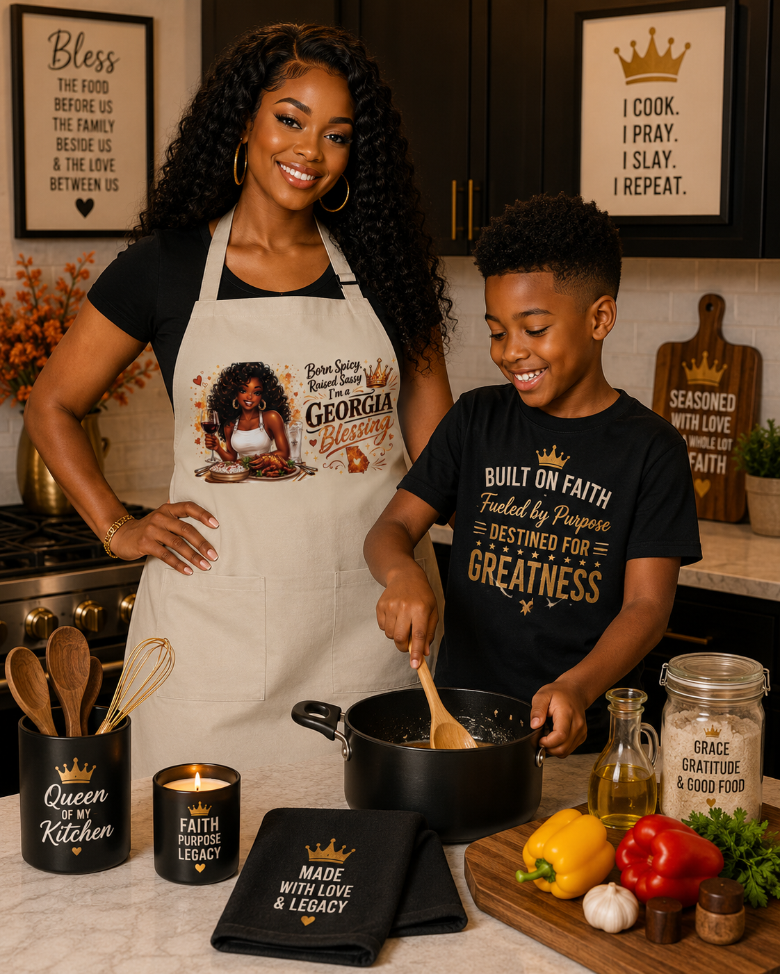 Soul Food Chef Apron – "Born Spicy' Raised Sassy"